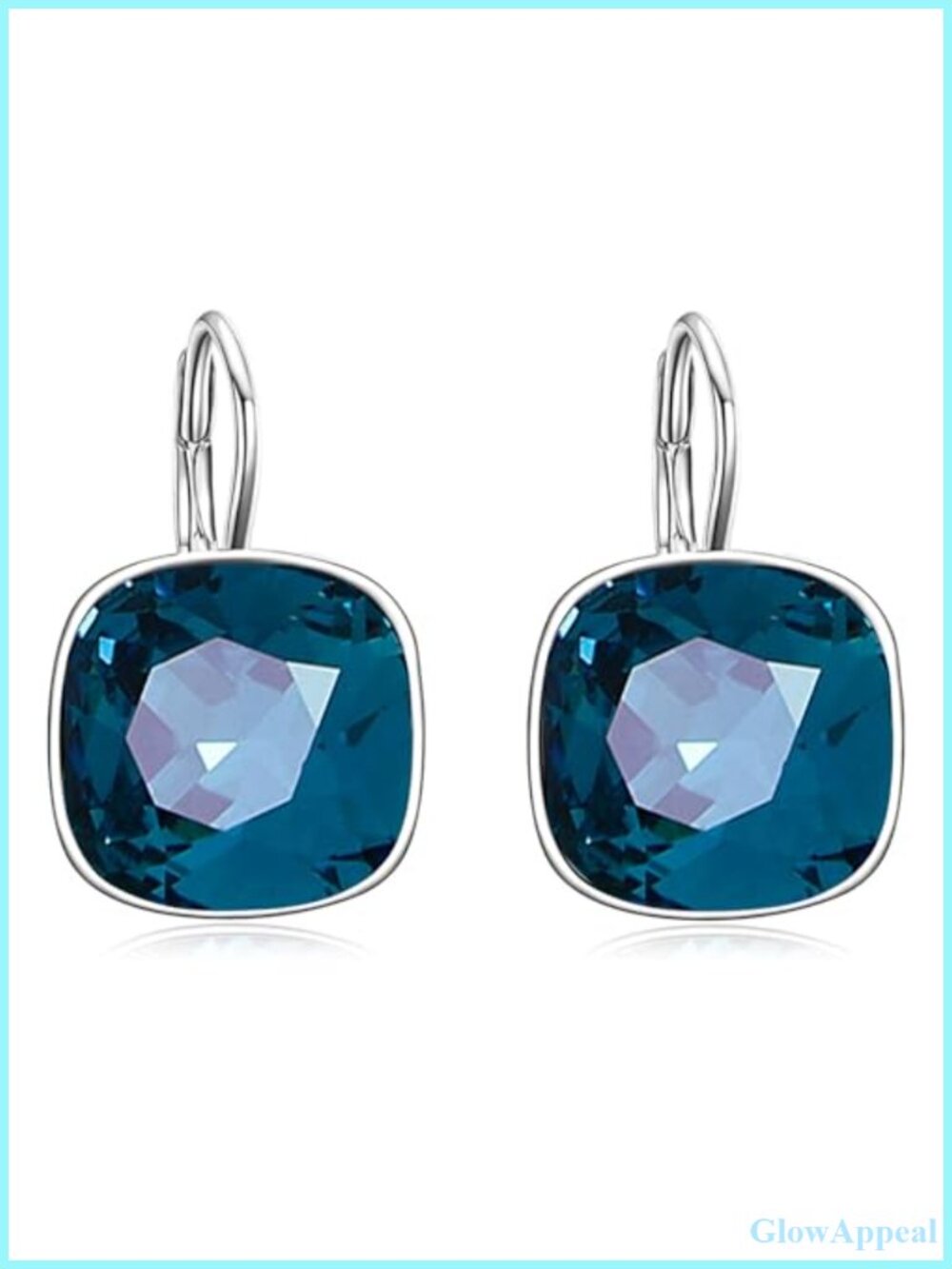 Sterling Silver Leverback Earrings with Cushion Cut Crystal Drop Dangle